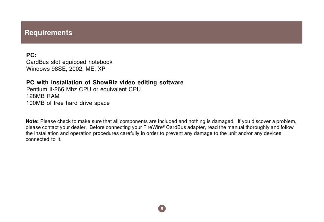 IOGear IEEE 1394 user manual Requirements 