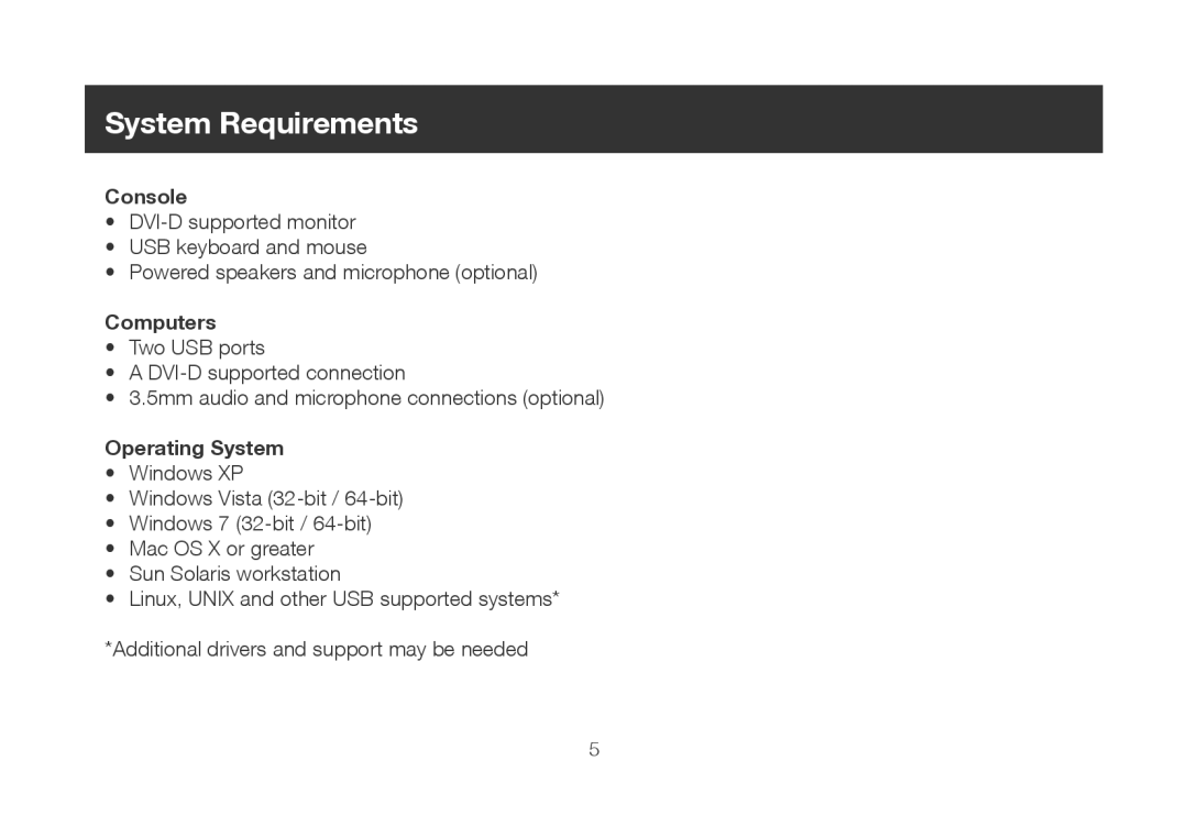 IOGear iogear manual System Requirements, Console, Computers, Operating System 