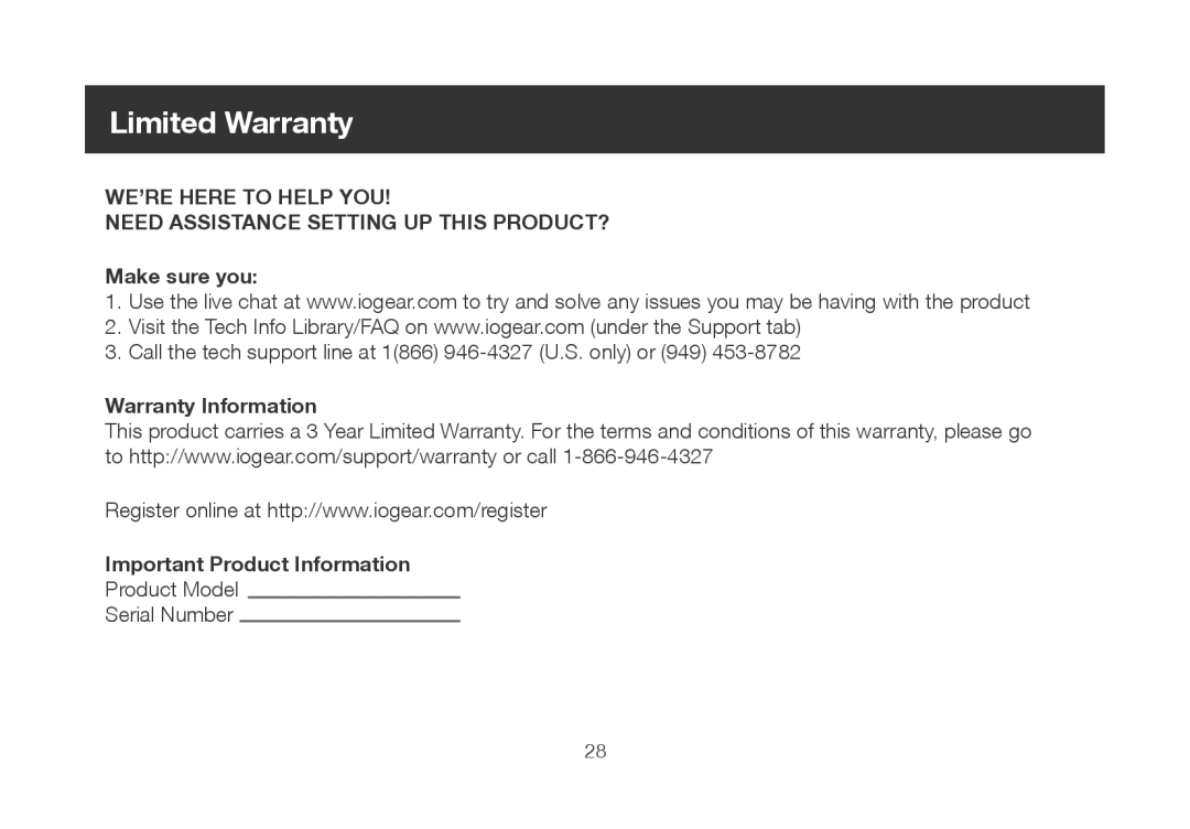 IOGear iogear manual Limited Warranty, Make sure you, Warranty Information Important Product Information 