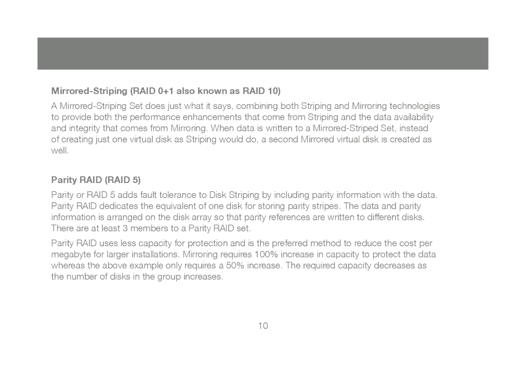 IOGear M0557, GICe702S3R5W6 manual Mirrored-Striping RAID 0+1 also known as RAID, Parity RAID RAID 