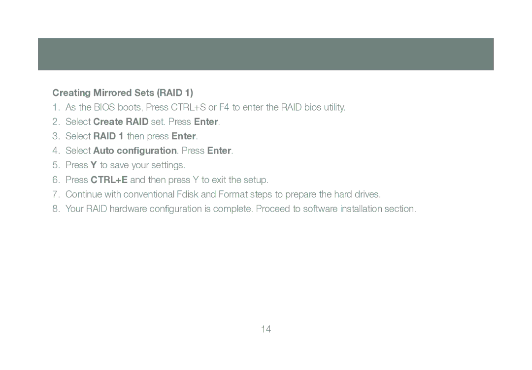 IOGear M0560, GIC704SR5W6 manual Creating Mirrored Sets RAID, Select Auto conﬁguration. Press Enter 