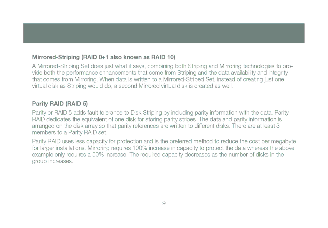 IOGear GIC704SR5W6, M0560 manual Mirrored-Striping RAID 0+1 also known as RAID, Parity RAID RAID 