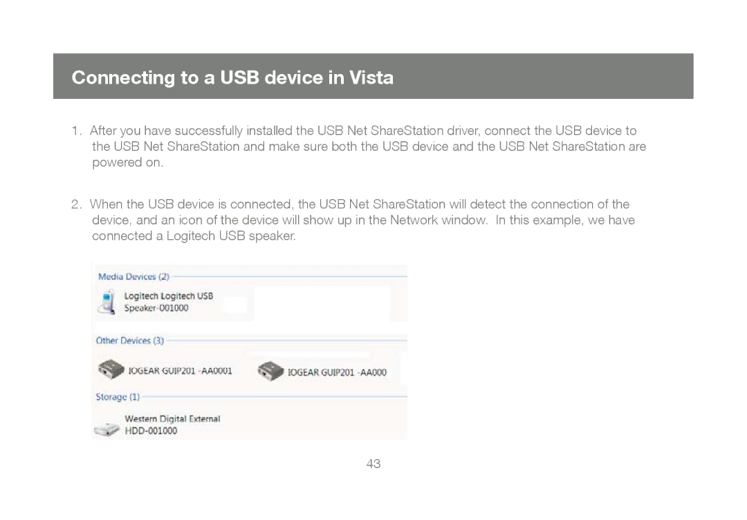 IOGear M1023 user manual Connecting to a USB device in Vista 