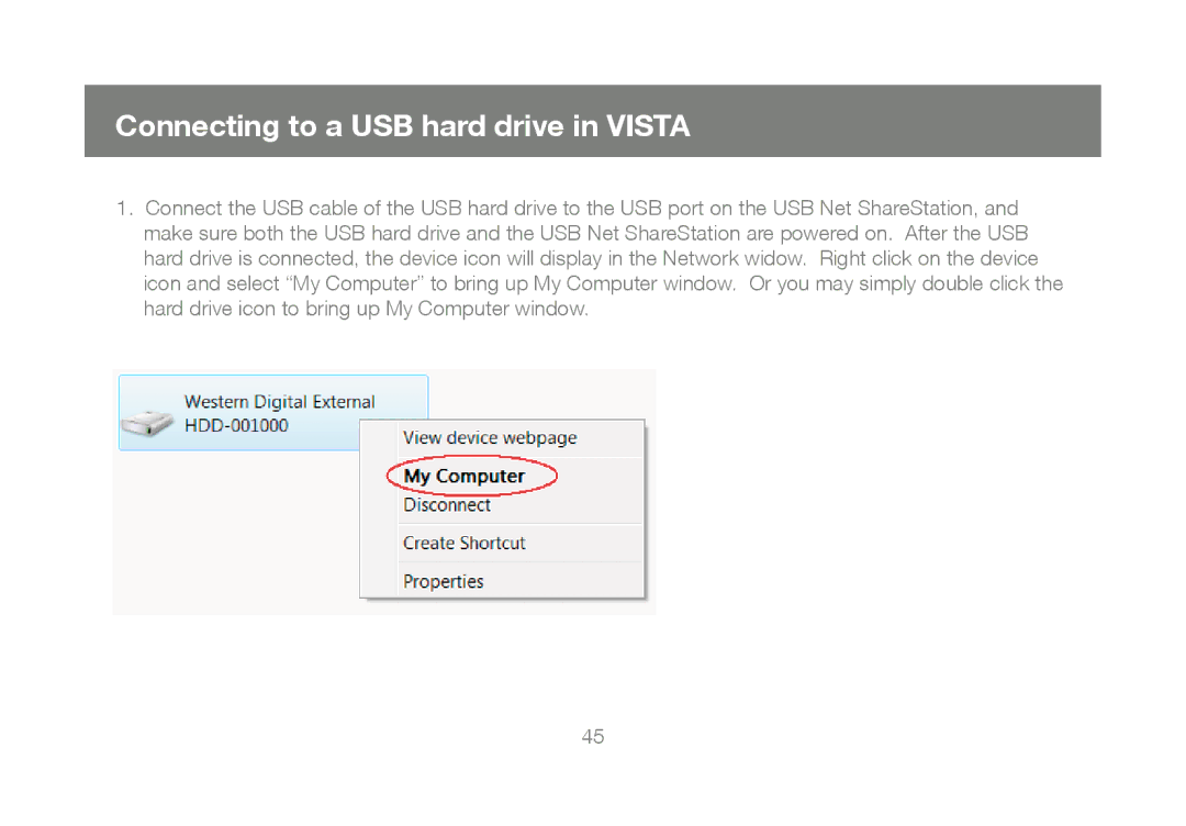 IOGear M1023 user manual Connecting to a USB hard drive in Vista 