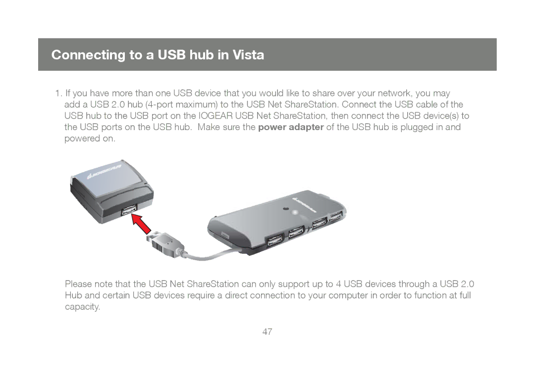 IOGear M1023 user manual Connecting to a USB hub in Vista 