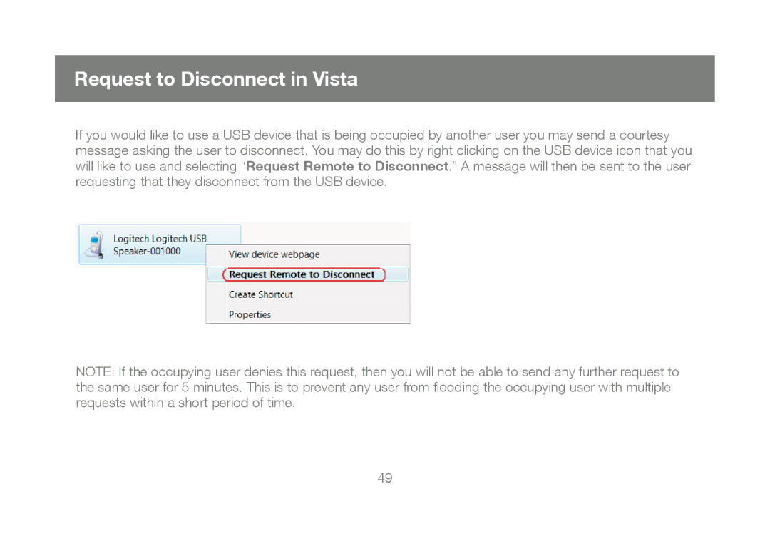 IOGear M1023 user manual Request to Disconnect in Vista 