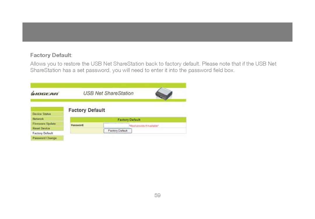 IOGear M1023 user manual Factory Default 