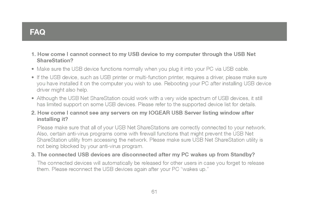 IOGear M1023 user manual Faq 