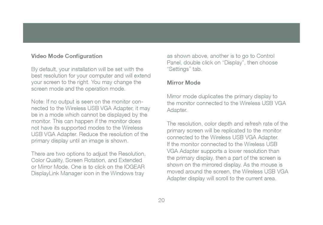 IOGear M1063 manual Video Mode Configuration 