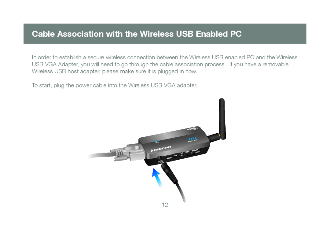 IOGear M1063 manual Cable Association with the Wireless USB Enabled PC 