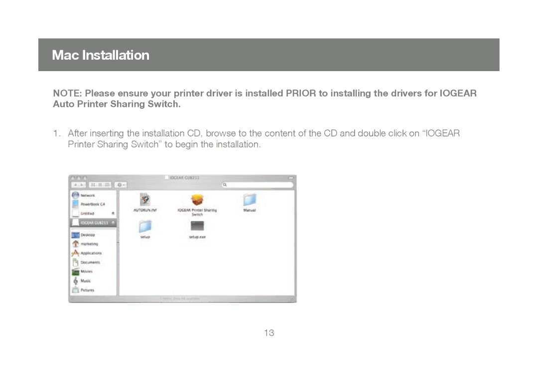 IOGear GUB211, M1327 manual Mac Installation 