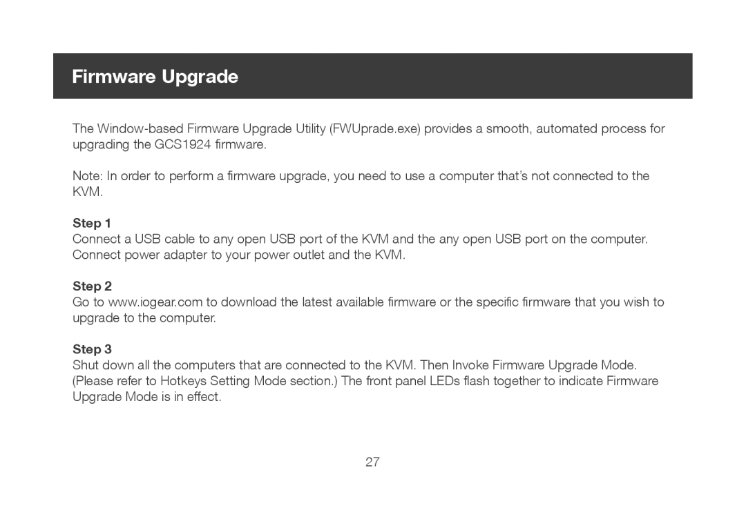 IOGear ocs1924 user manual Firmware Upgrade, Step 