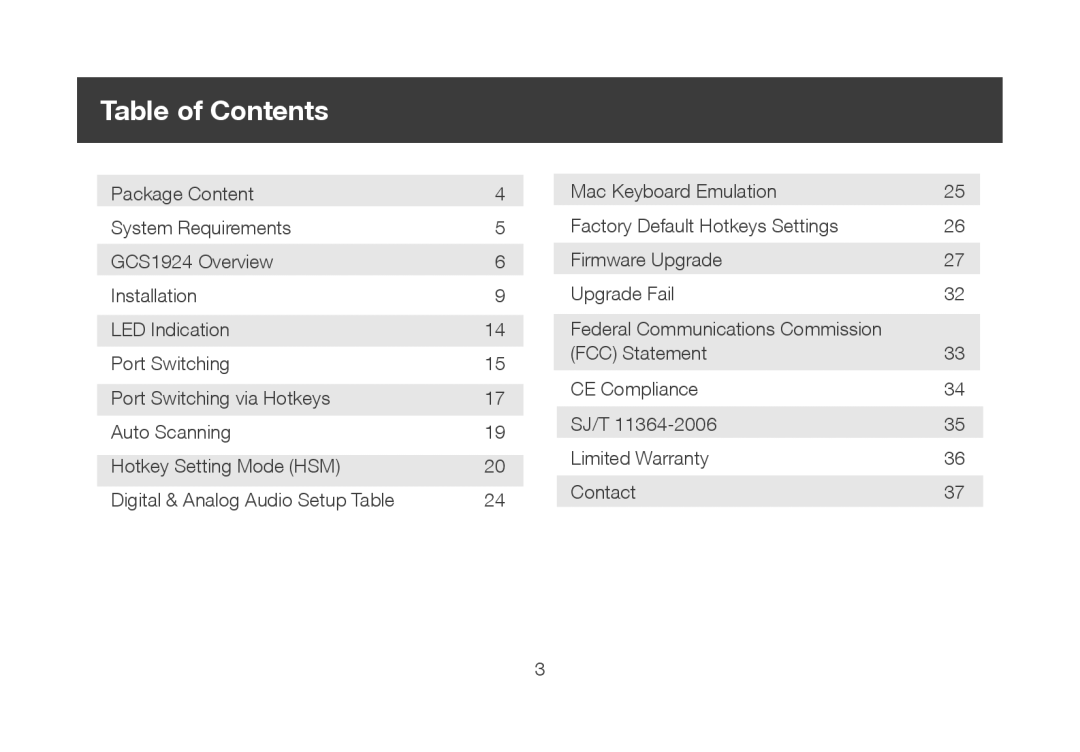 IOGear ocs1924 user manual Table of Contents 