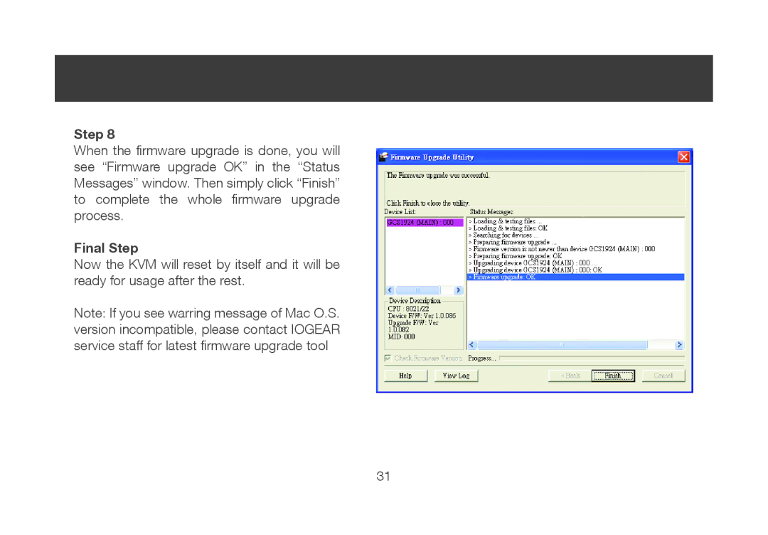 IOGear ocs1924 user manual Final Step 