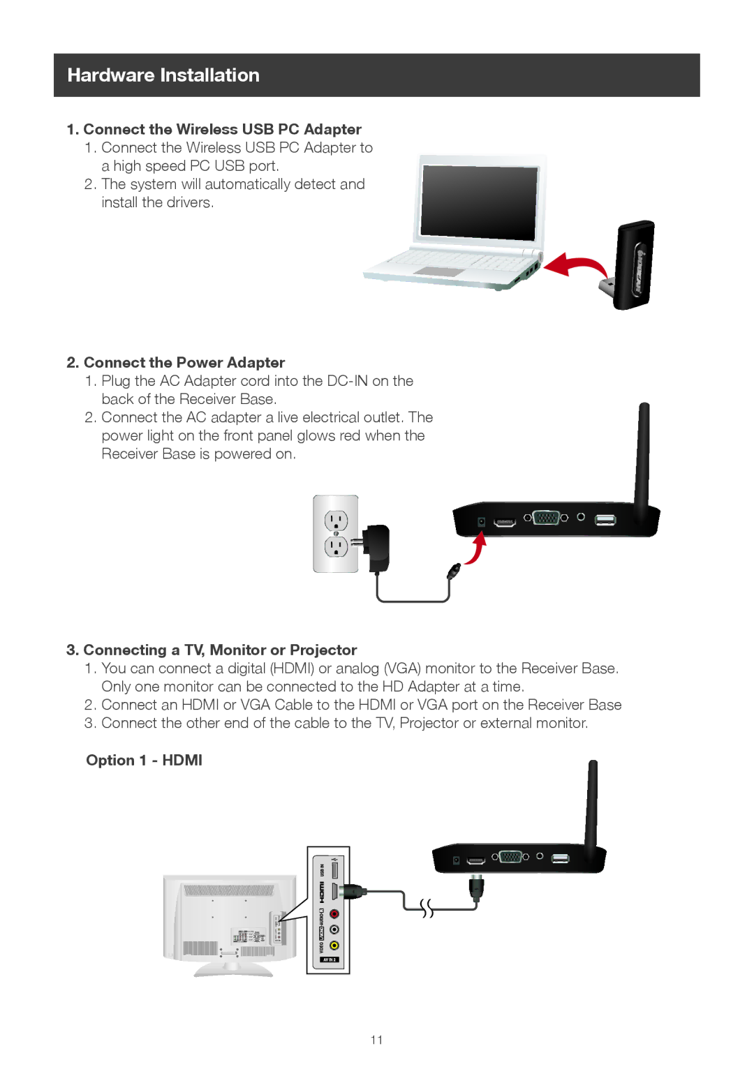 IOGear wireless 1080p computer to hd display kit (mac) Hardware Installation, Connect the Wireless USB PC Adapter 