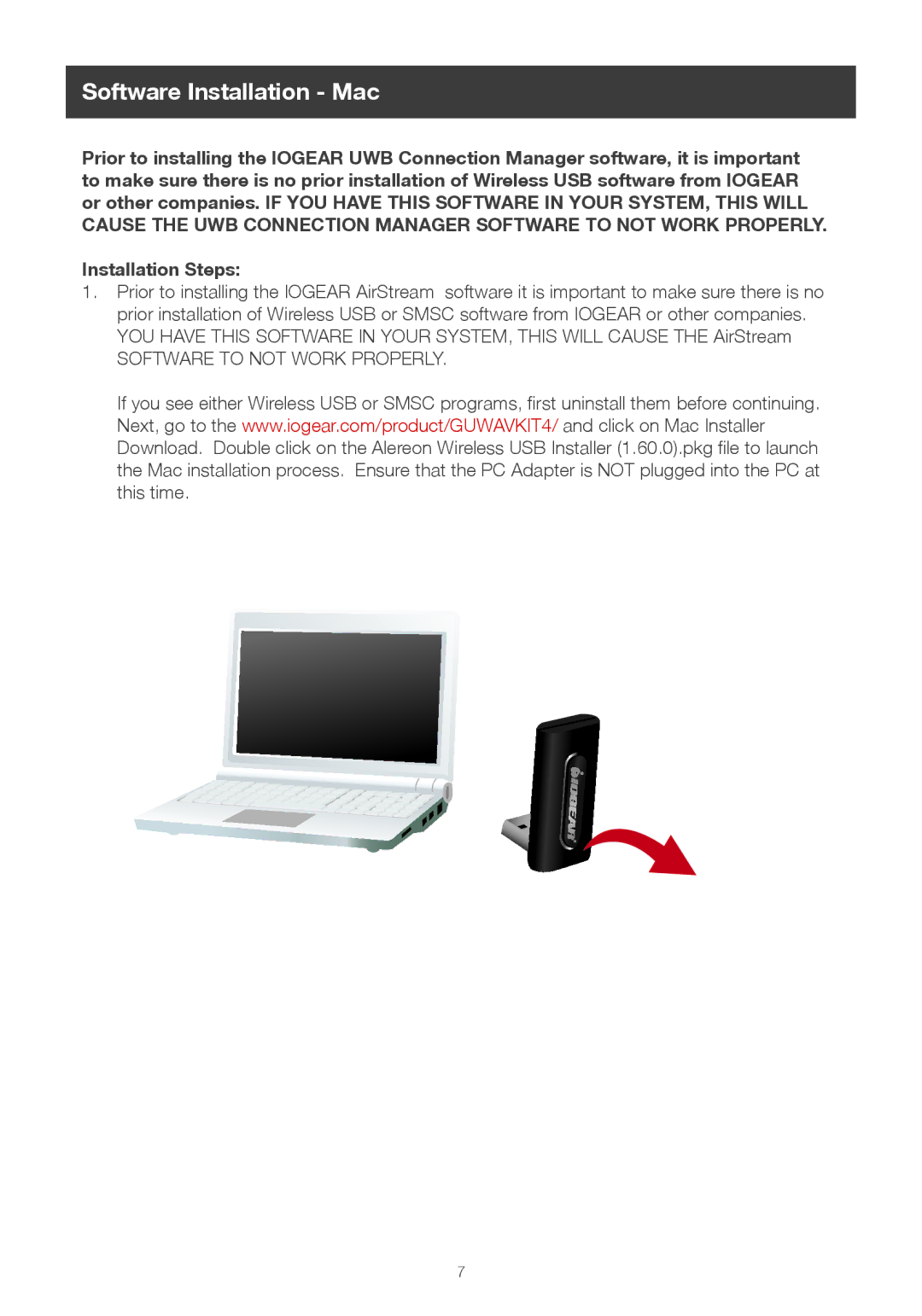 IOGear wireless 1080p computer to hd display kit (mac) user manual Software Installation Mac, Installation Steps 