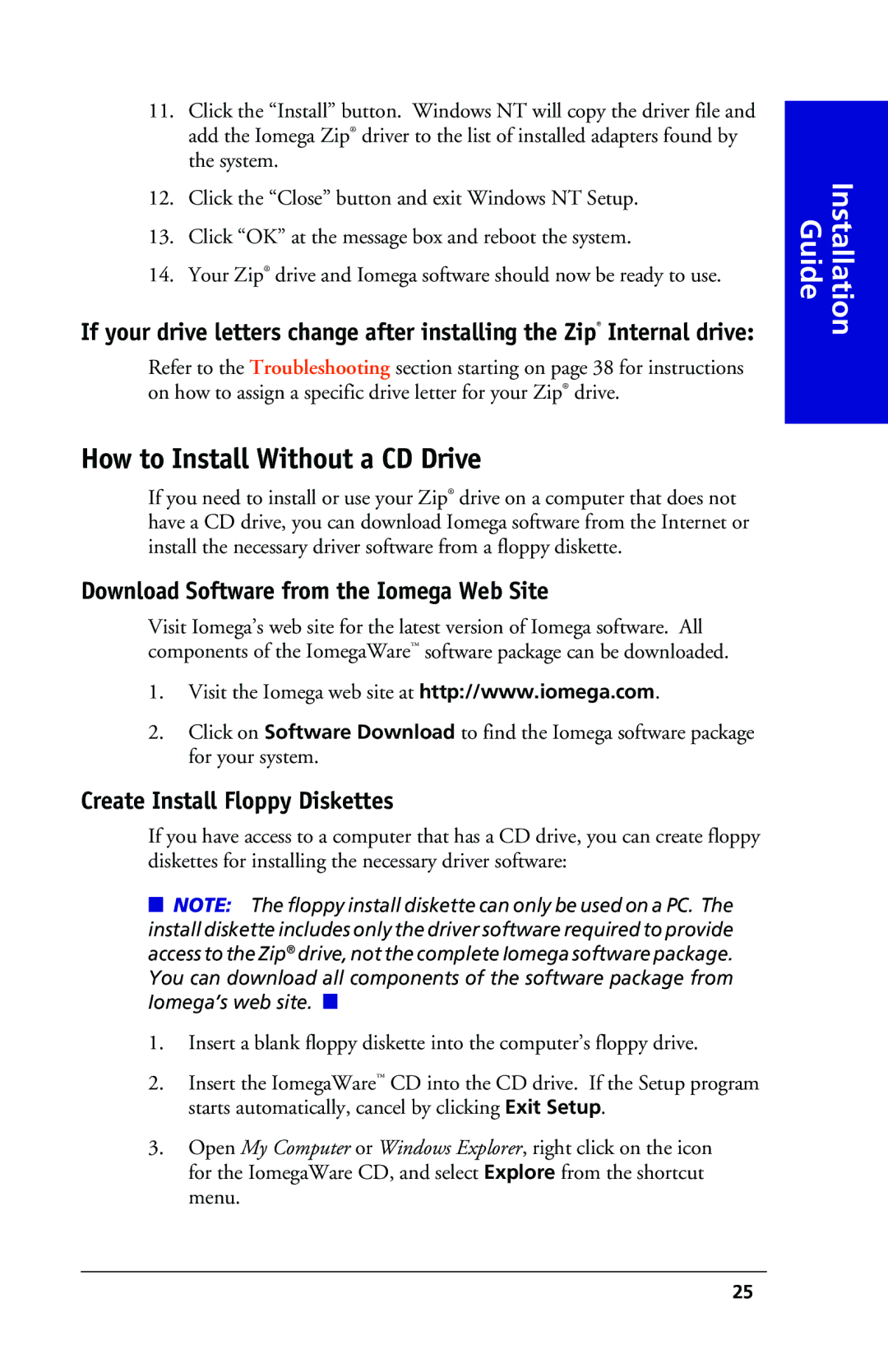 Iomega 03798300 owner manual How to Install Without a CD Drive, Download Software from the Iomega Web Site 