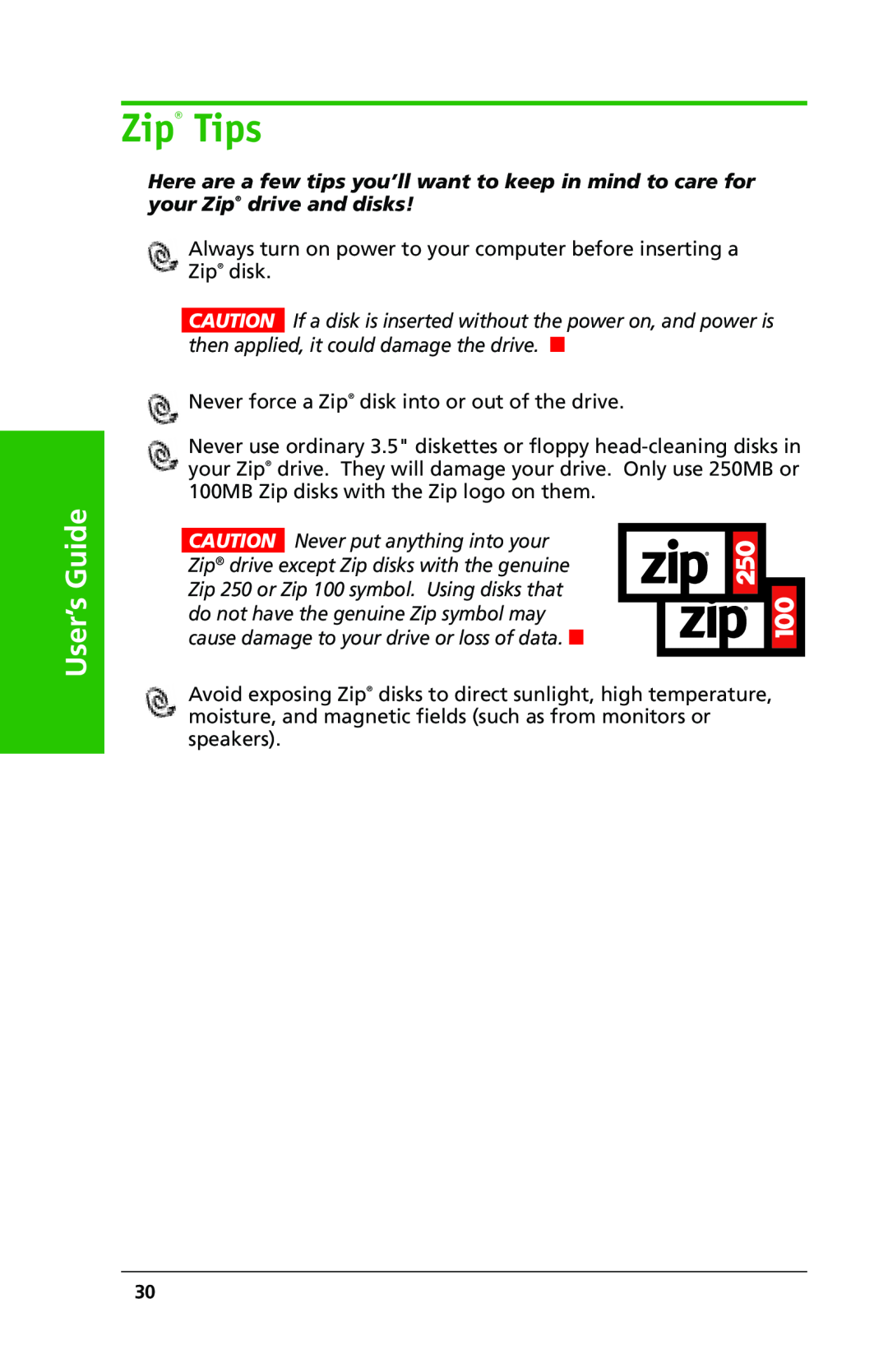Iomega 03798300 owner manual Zip Tips, User’s Guide 