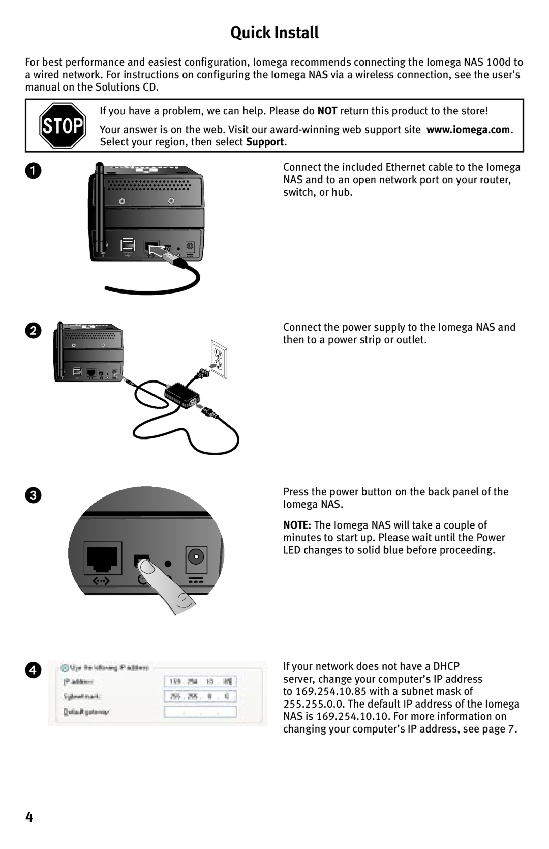 Iomega 100D quick start Quick Install, Switch, or hub 