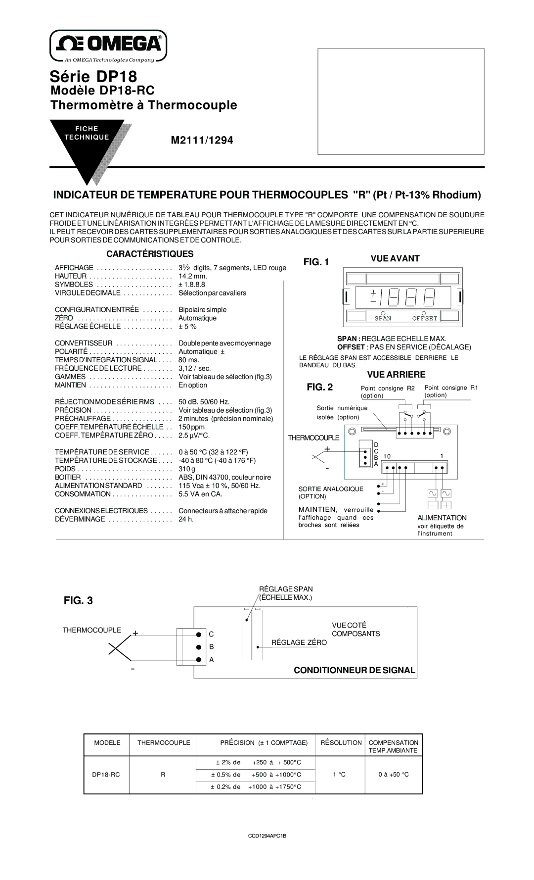 Iomega DP18-RC manual Caracté Ristiques, VUE Avant, VUE Arriere, Conditionneur DE Signal 