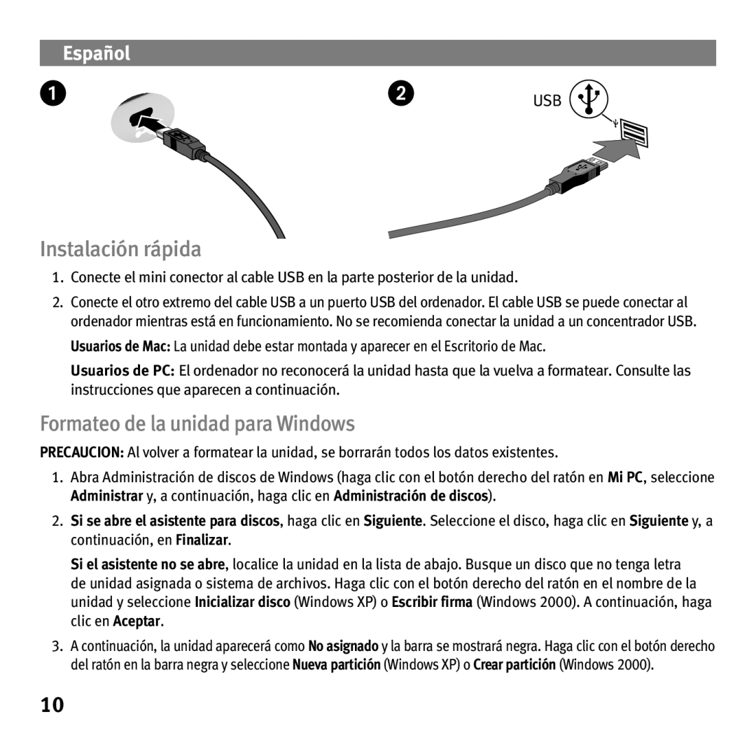 Iomega eGo Helium quick start Instalación rápida, Formateo de la unidad para Windows 