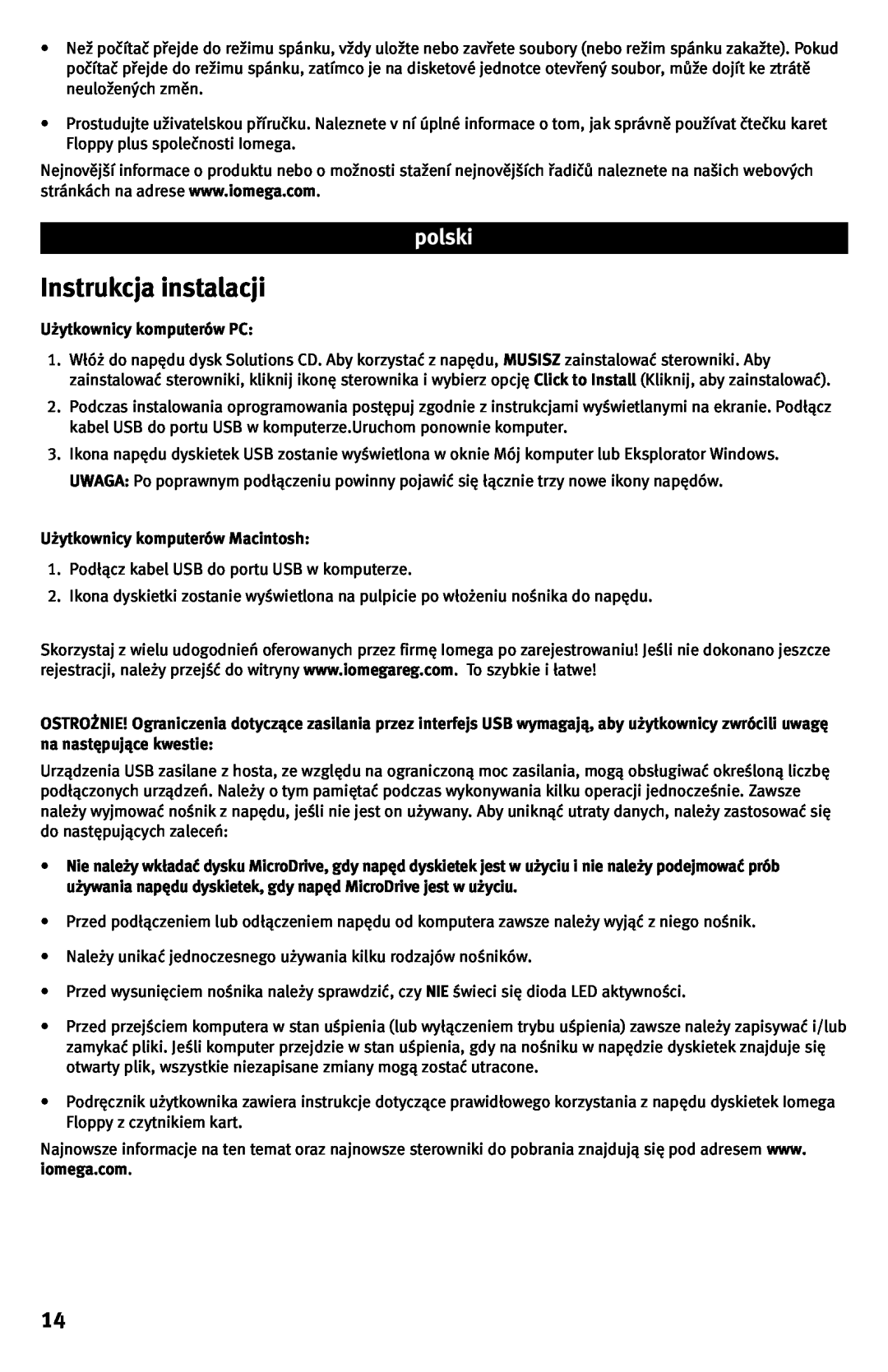 Iomega Floppy plus 7-in-1 Card Reader USB Powered Drive manual Instrukcja instalacji, Użytkownicy komputerów PC, iomega.com 