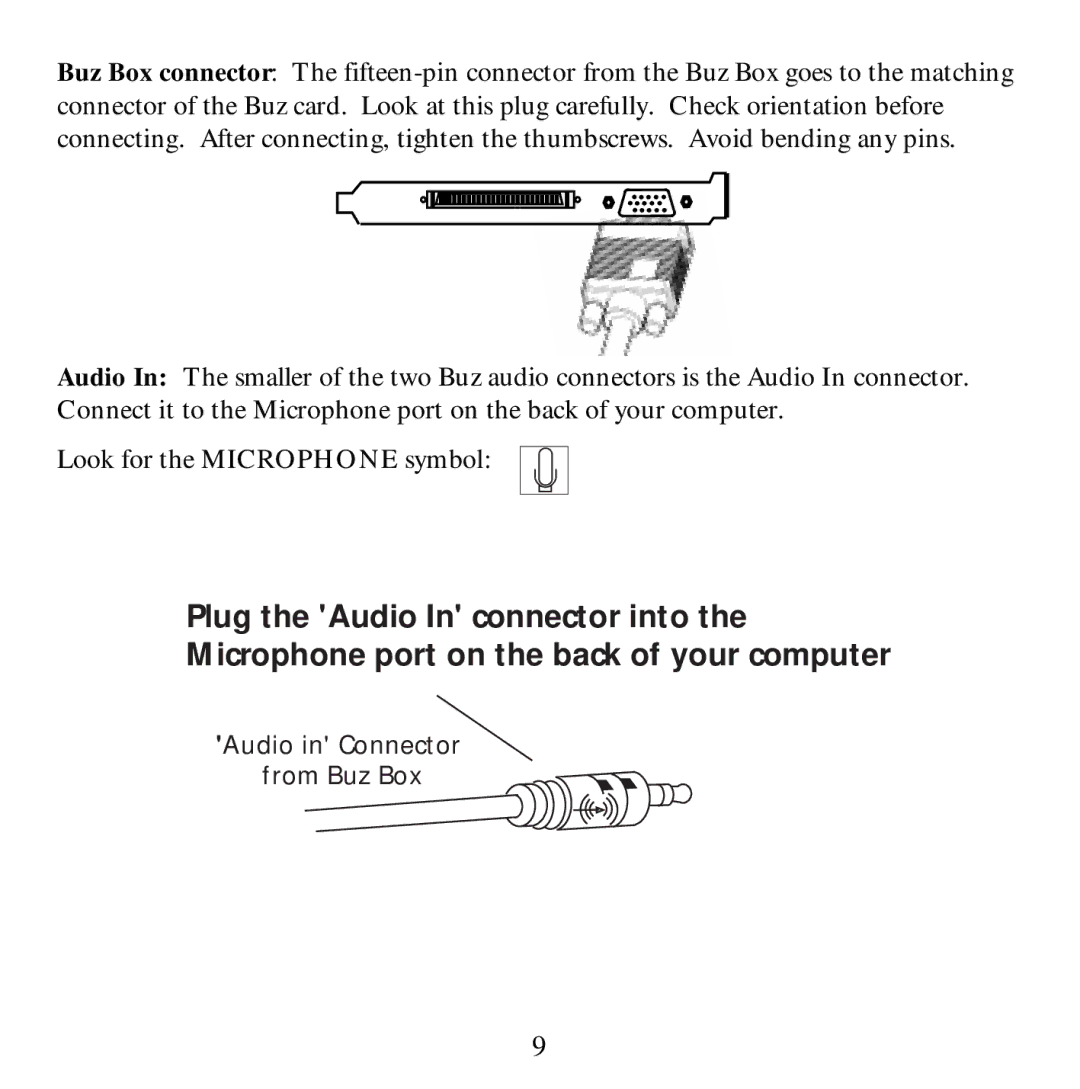 Iomega G3 manual Audio in Connector from Buz Box 