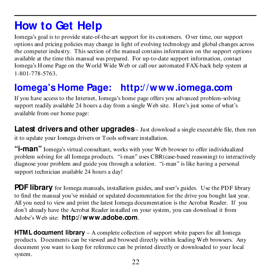 Iomega G3 manual How to Get Help 