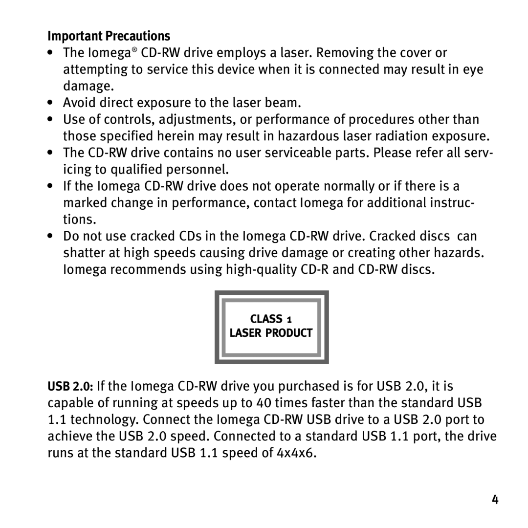 Iomega HotBurn manual Important Precautions 