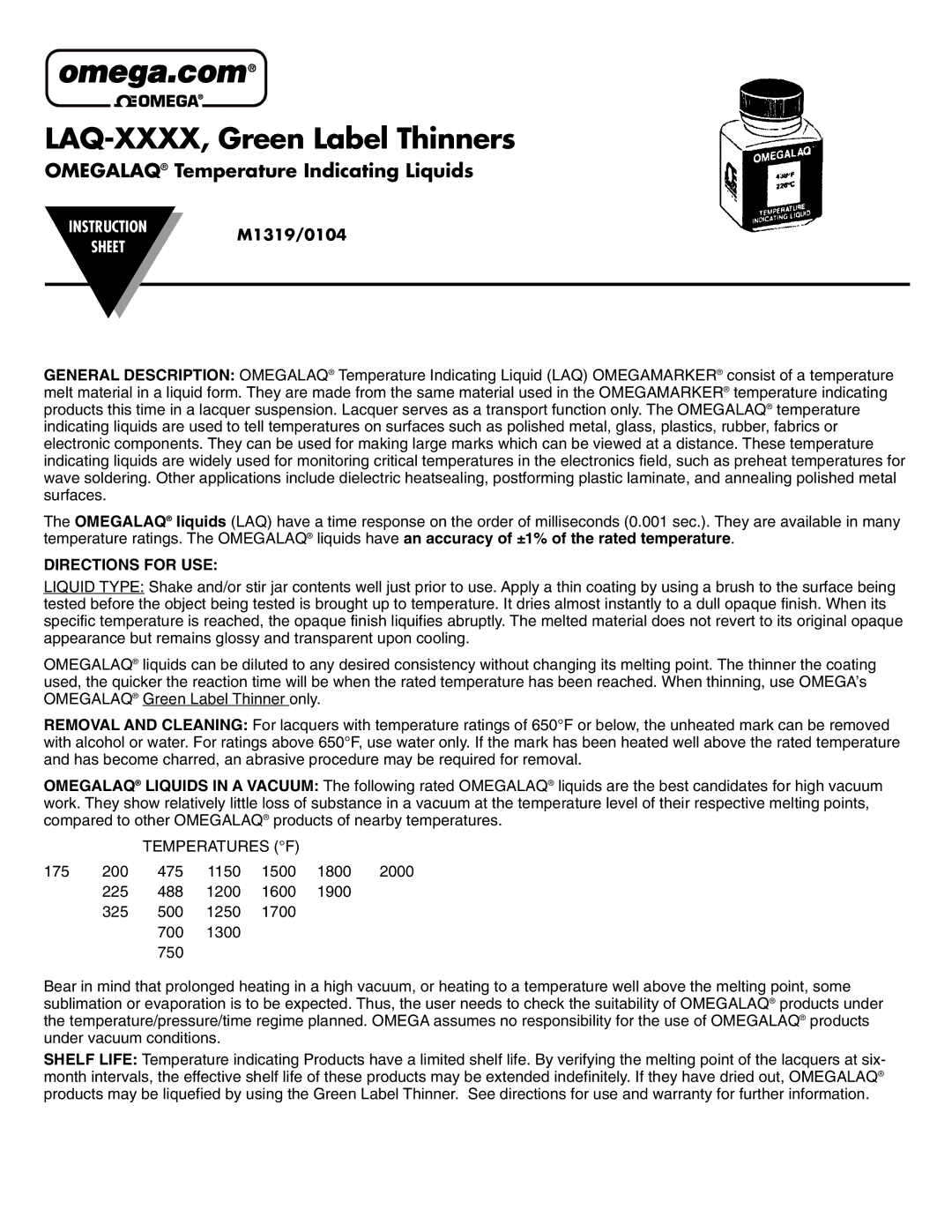 Iomega 104, M1319 instruction sheet LAQ-XXXX, Green Label Thinners 