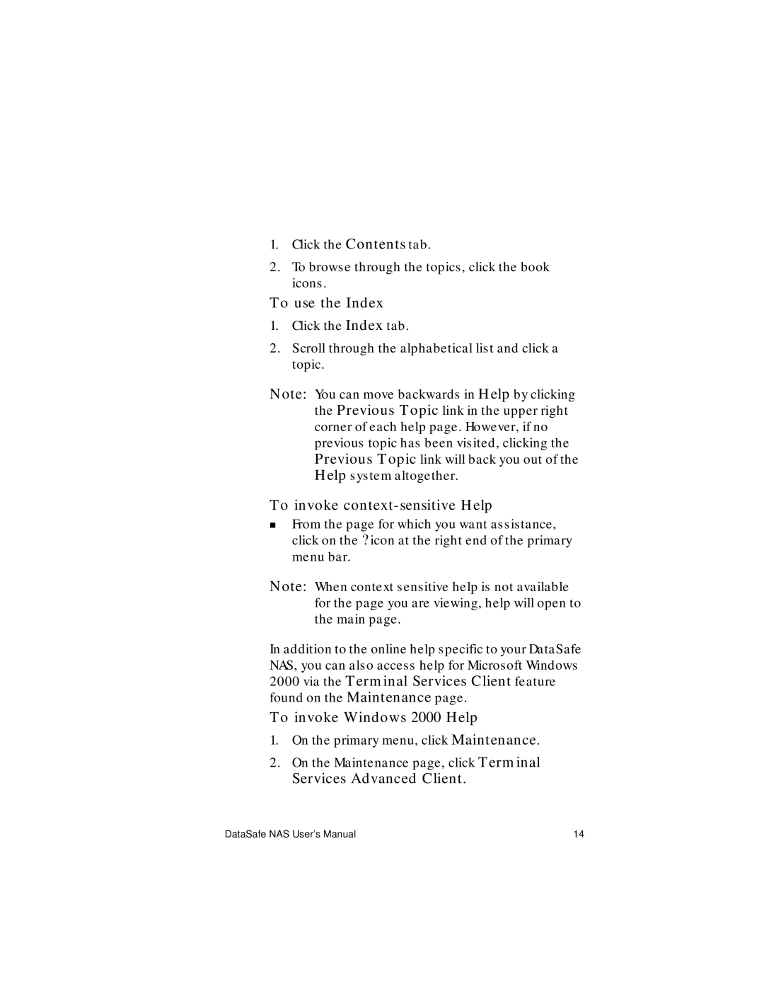 Iomega Network Device manual To use the Index, To invoke context-sensitive Help, To invoke Windows 2000 Help 