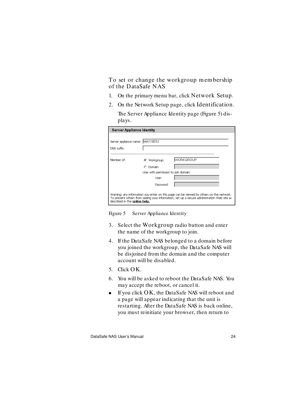 Iomega Network Device manual Server Appliance Identity 