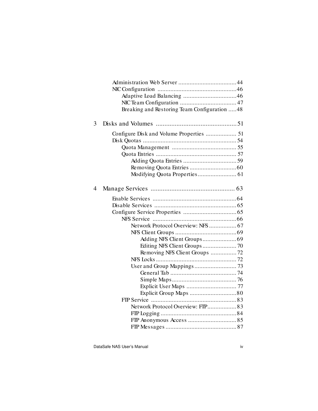 Iomega Network Device manual Disks and Volumes, Manage Services 