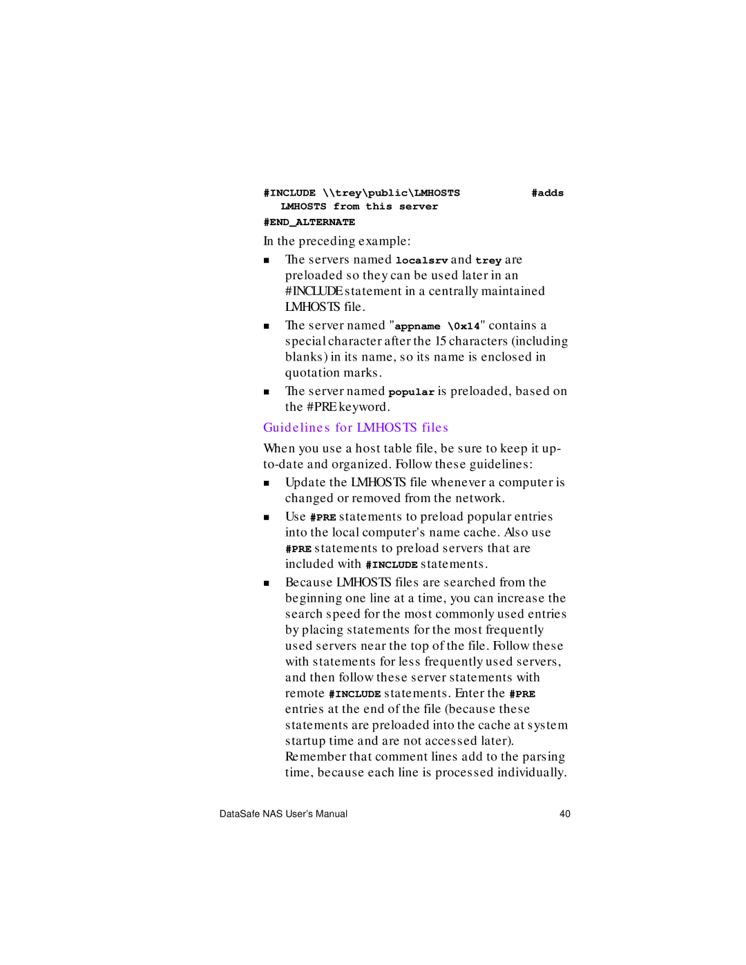 Iomega Network Device manual Guidelines for Lmhosts files 