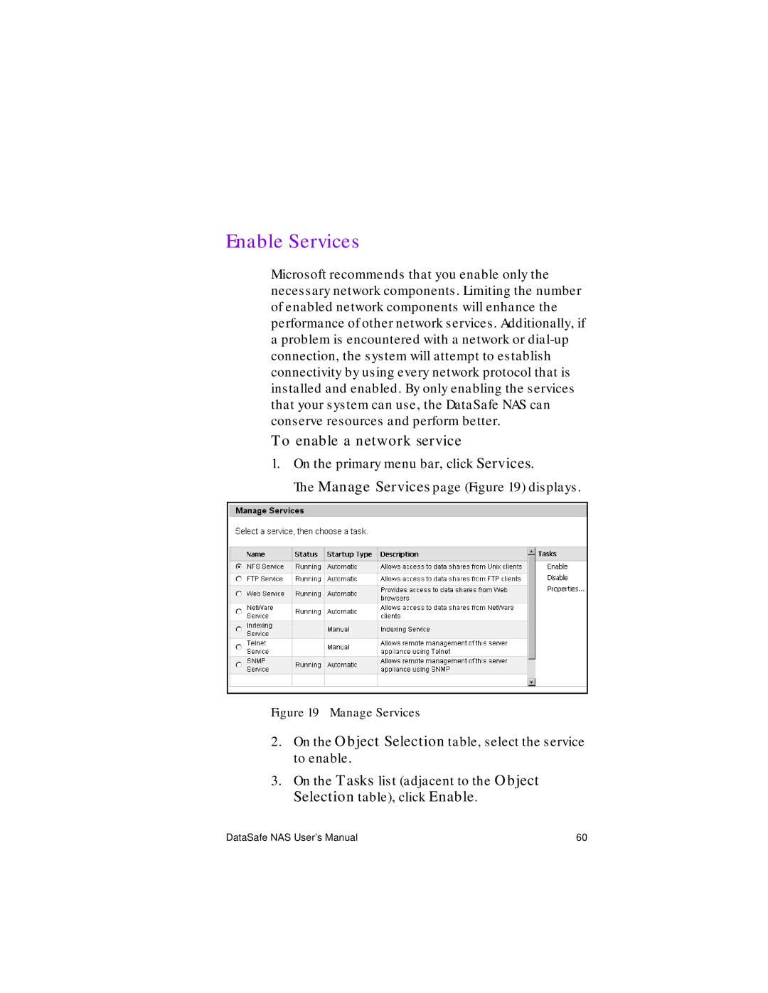 Iomega Network Device manual Enable Services, To enable a network service 