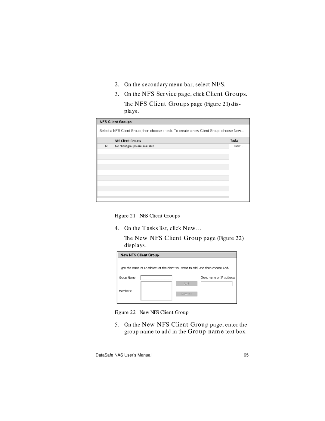 Iomega Network Device manual On the NFS Service page, click Client Groups, NFS Client Groups 