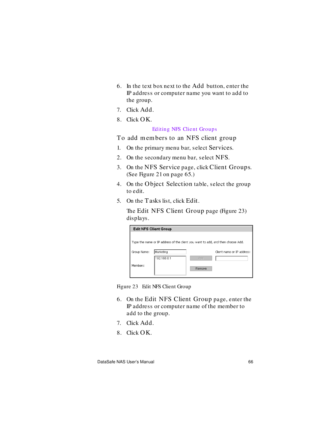 Iomega Network Device manual To add members to an NFS client group, Edit NFS Client Group 