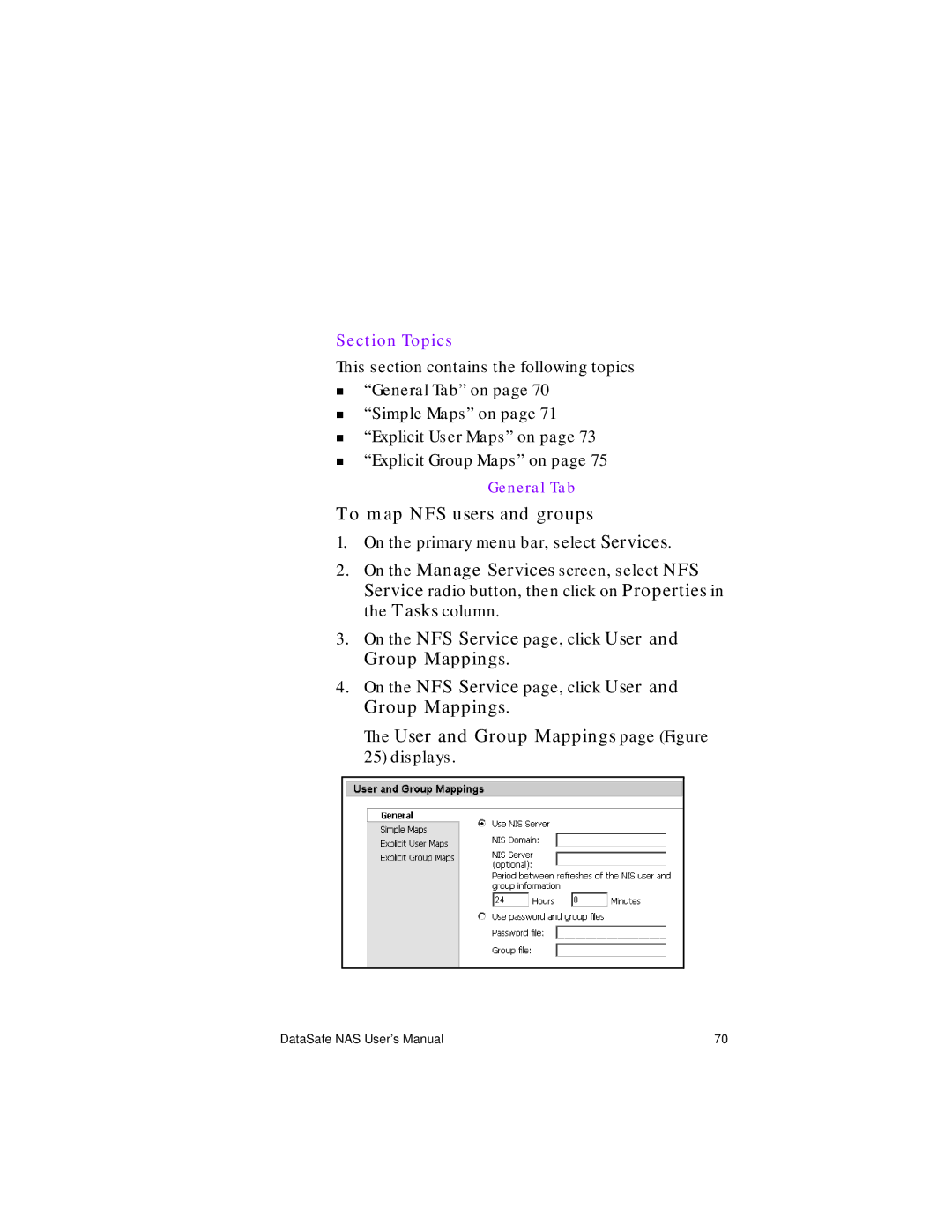 Iomega Network Device manual To map NFS users and groups, On the NFS Service page, click User and Group Mappings 