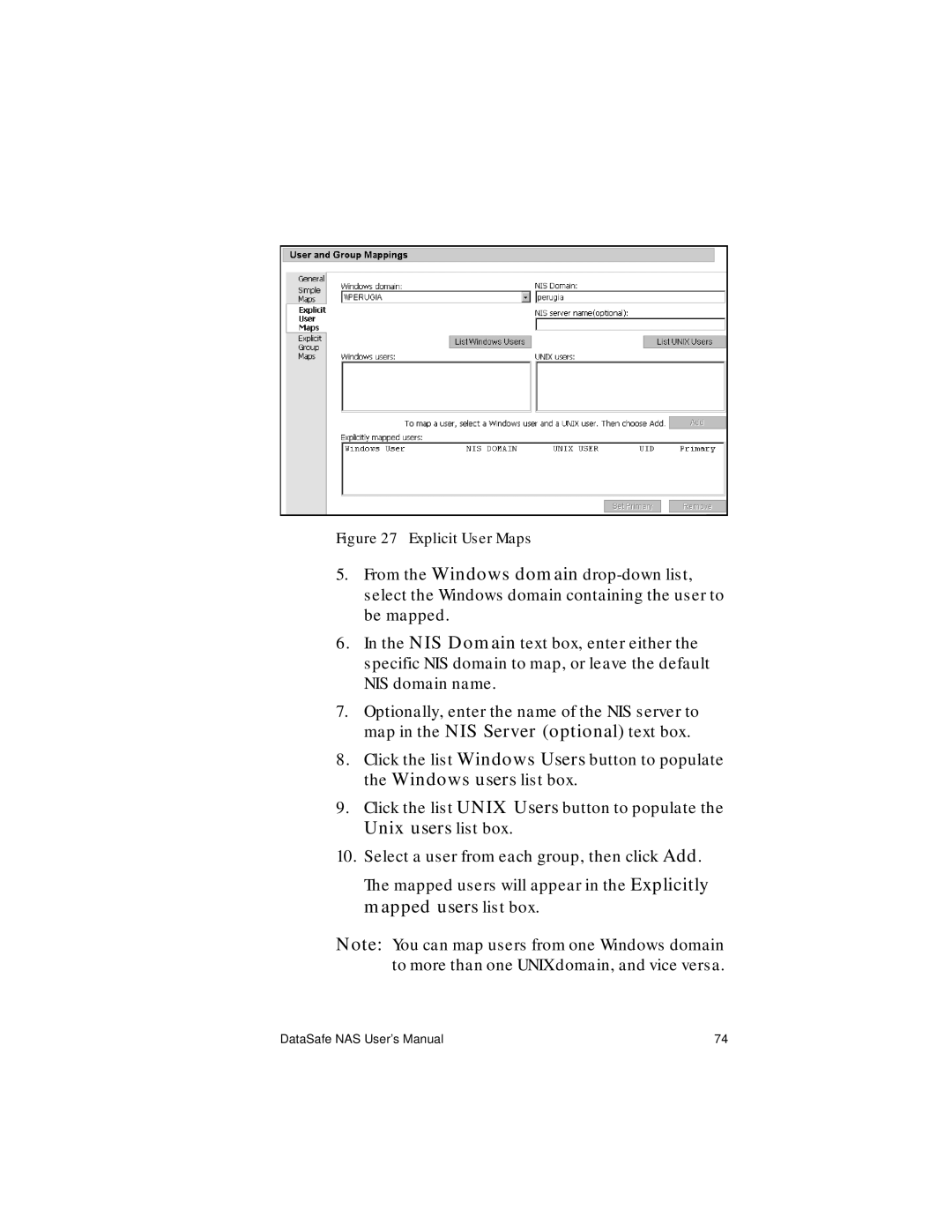 Iomega Network Device manual Unix users list box, Explicit User Maps 