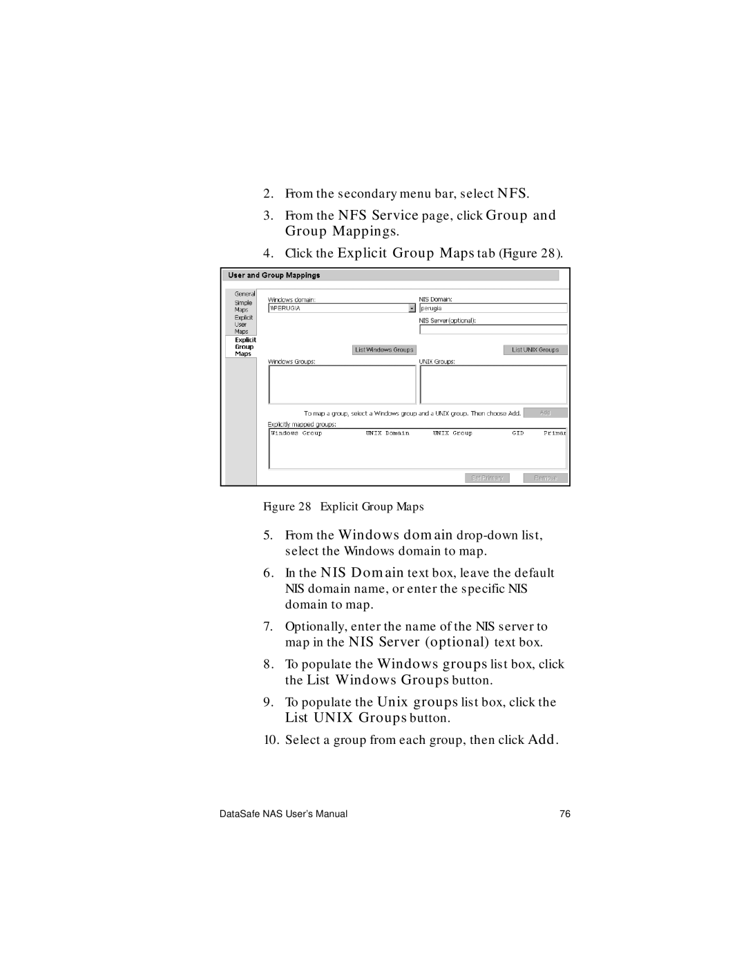 Iomega Network Device manual From the NFS Service page, click Group and Group Mappings, List Unix Groups button 