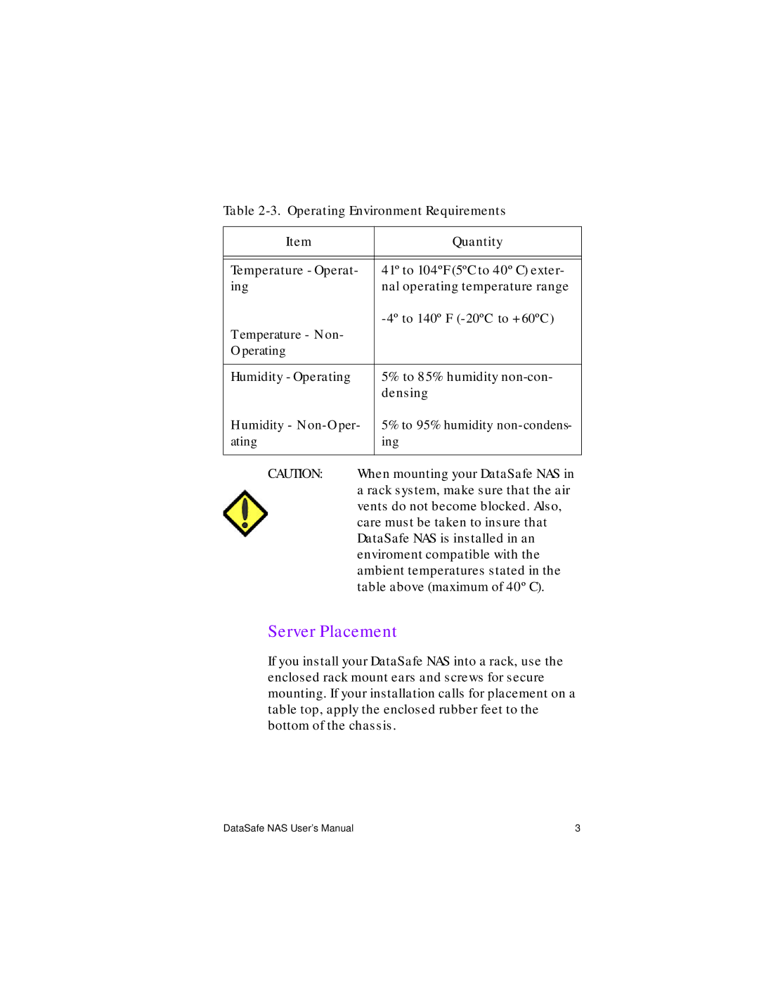 Iomega Network Device manual Server Placement, Operating Environment Requirements 