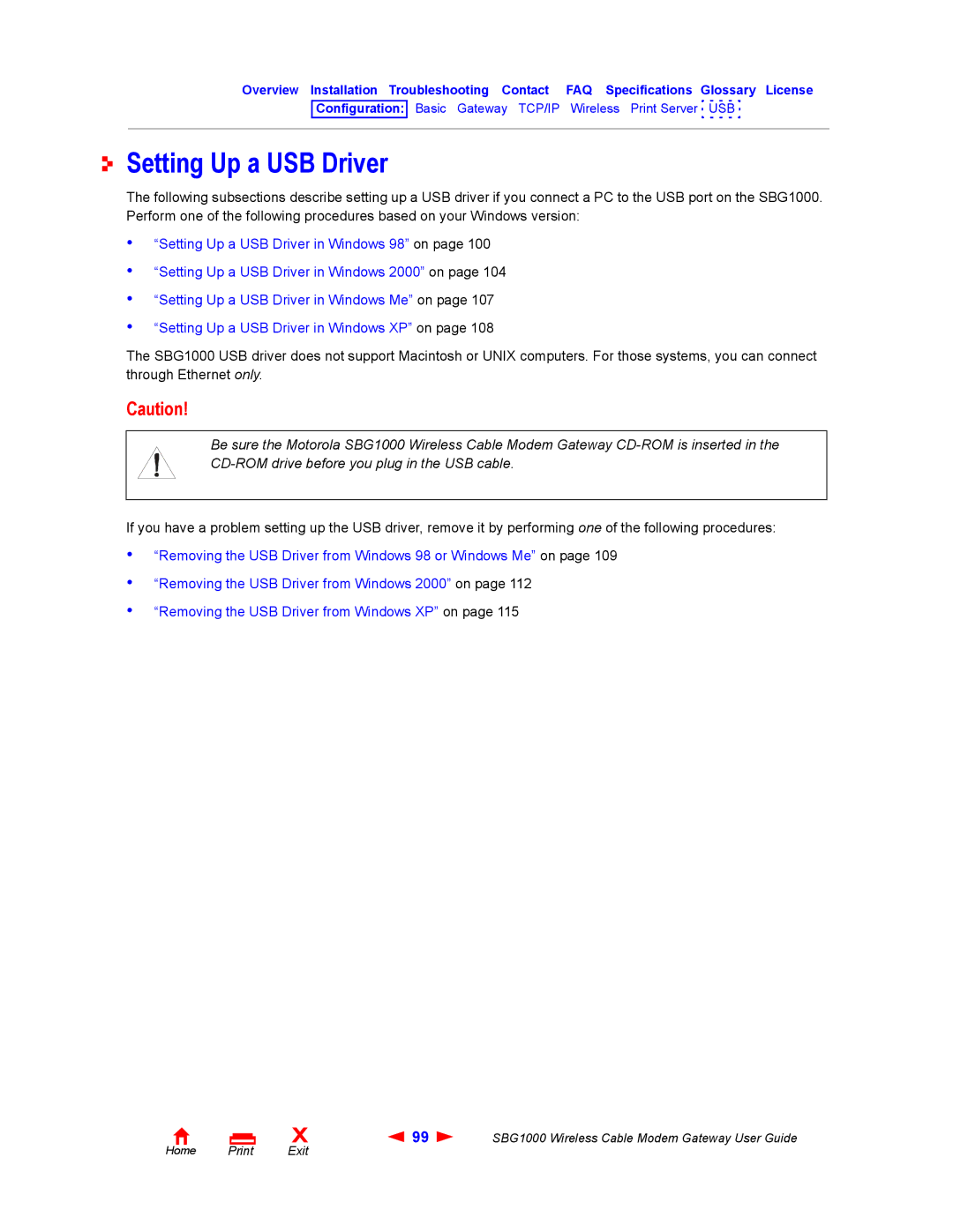 Iomega SBG1000 manual Setting Up a USB Driver 