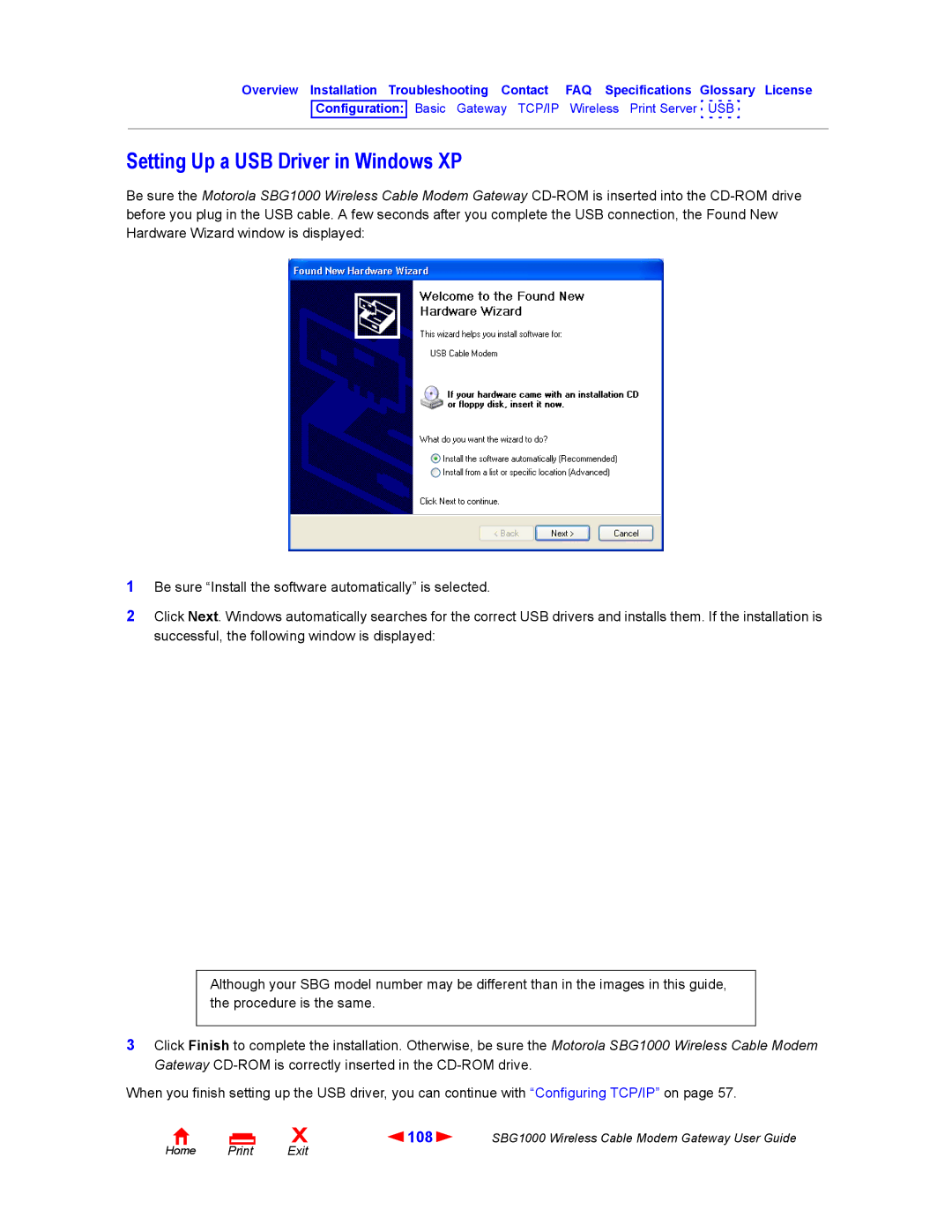 Iomega SBG1000 manual Setting Up a USB Driver in Windows XP, 108 