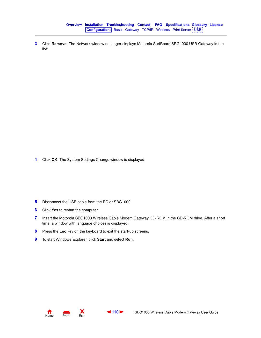 Iomega manual 110, Disconnect the USB cable from the PC or SBG1000 