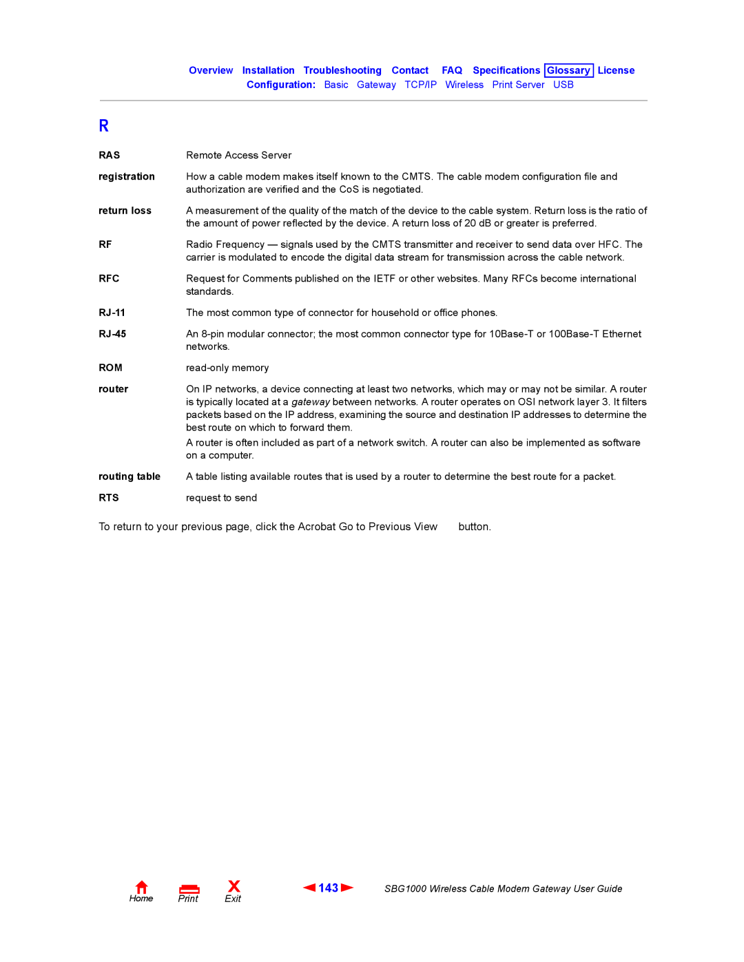 Iomega SBG1000 manual 143, Ras, Rfc, Rom, Rts 