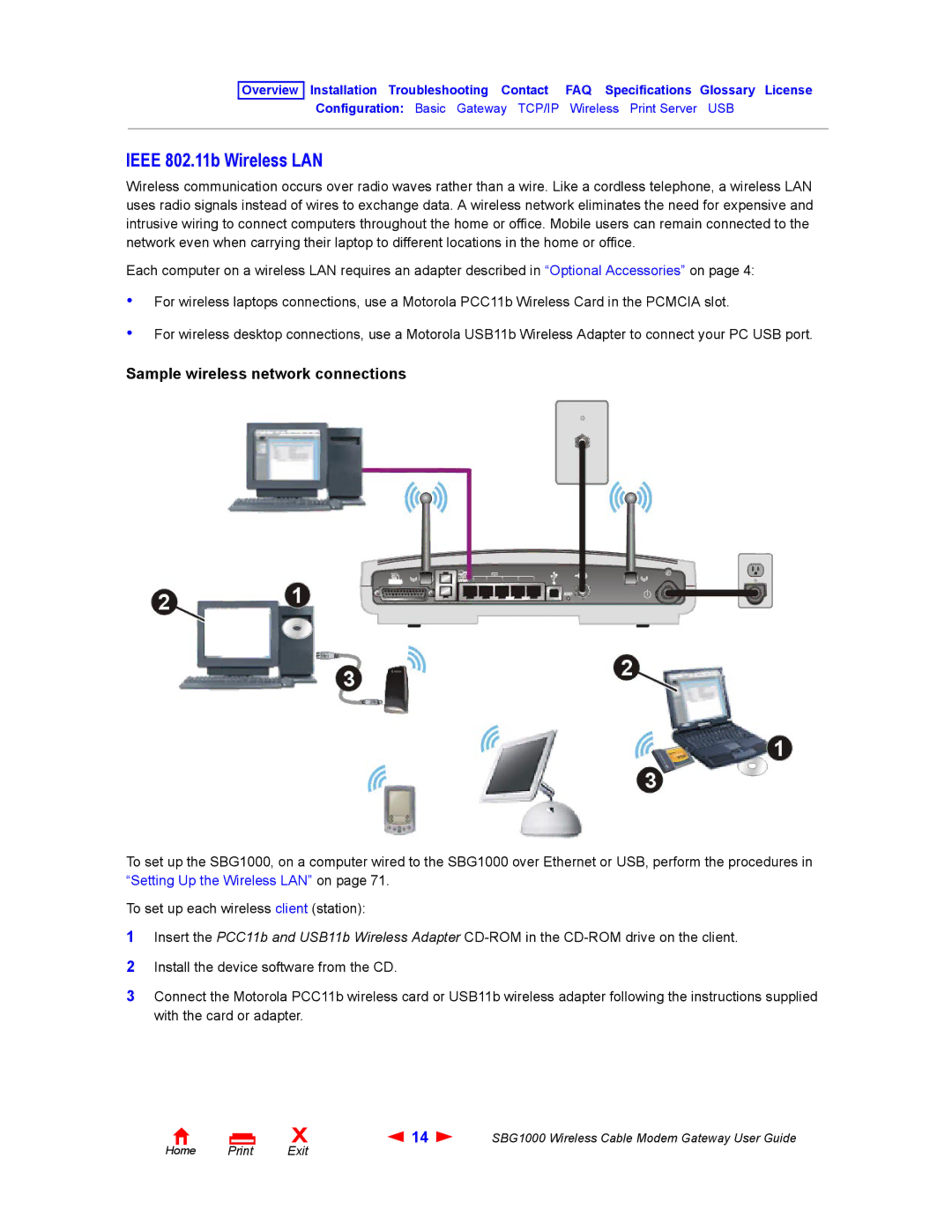 Iomega SBG1000 manual Ieee 802.11b Wireless LAN, Sample wireless network connections 