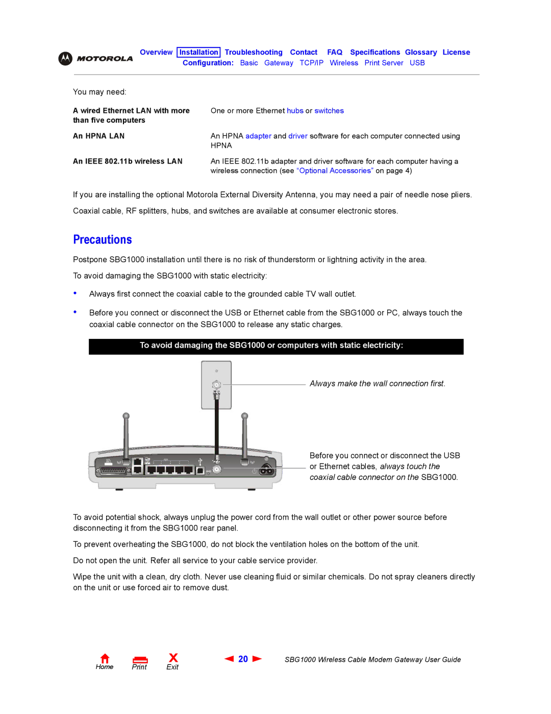 Iomega SBG1000 Precautions, Wired Ethernet LAN with more, Than five computers An Hpna LAN, An Ieee 802.11b wireless LAN 