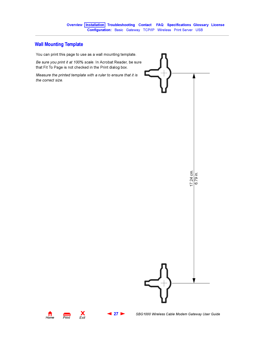 Iomega SBG1000 manual Wall Mounting Template, 17.24 cm .79 