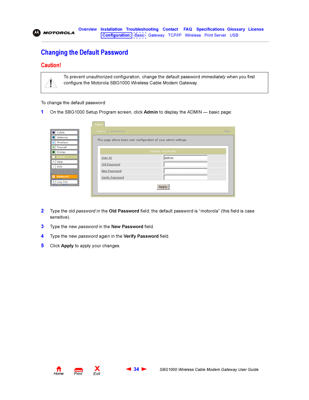 Iomega SBG1000 manual Changing the Default Password 