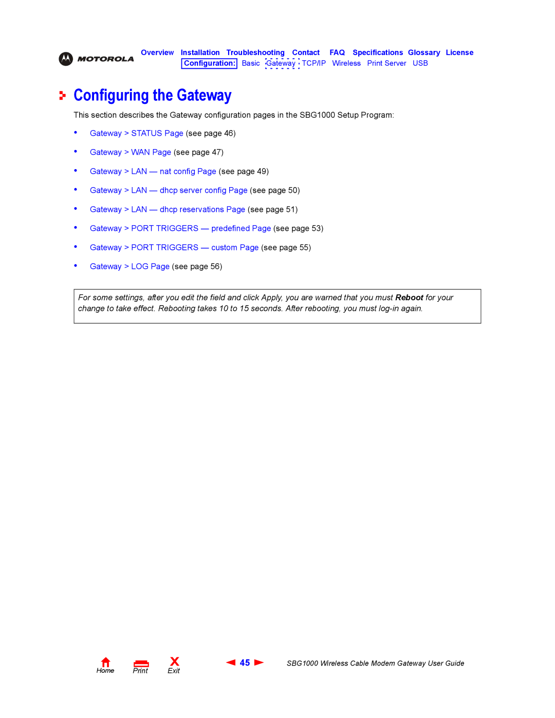 Iomega SBG1000 manual Configuring the Gateway 